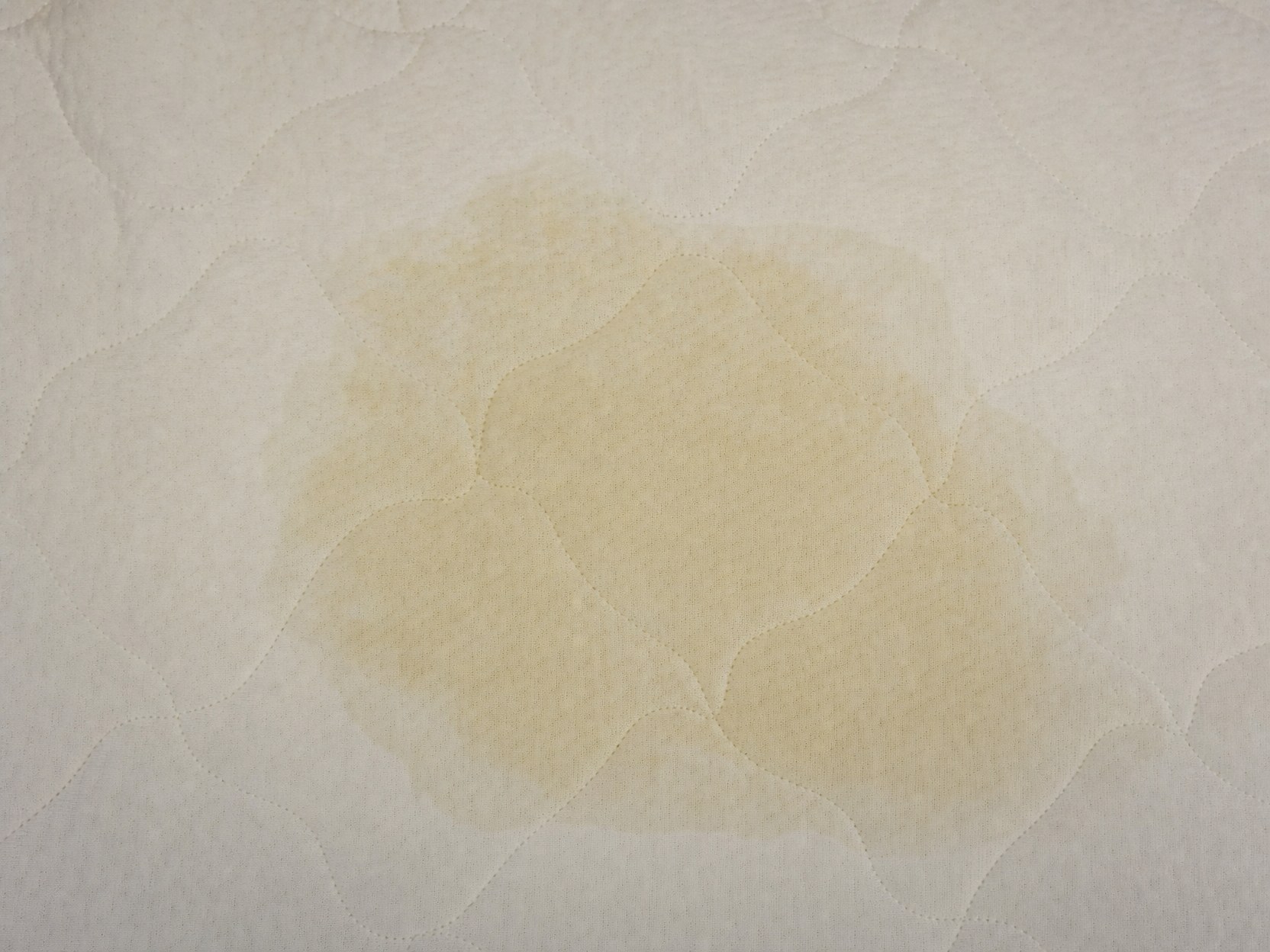 Pată de urină vizibilă pe o saltea, înainte de aplicarea Urine Stain Remover PRO